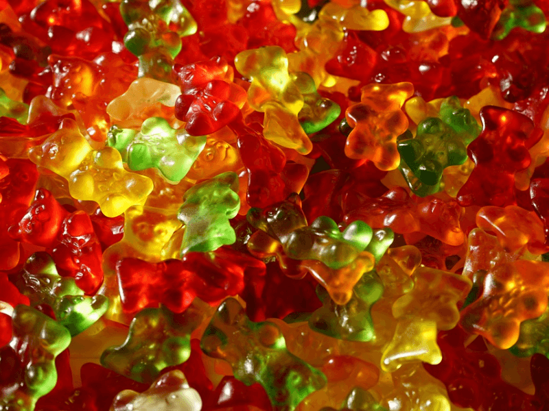 An assortment of Glycine-filled gummy candies
