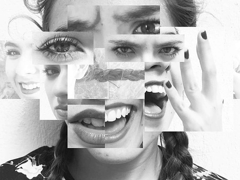 A collage demonstrating a bipolar person's shifting emotions