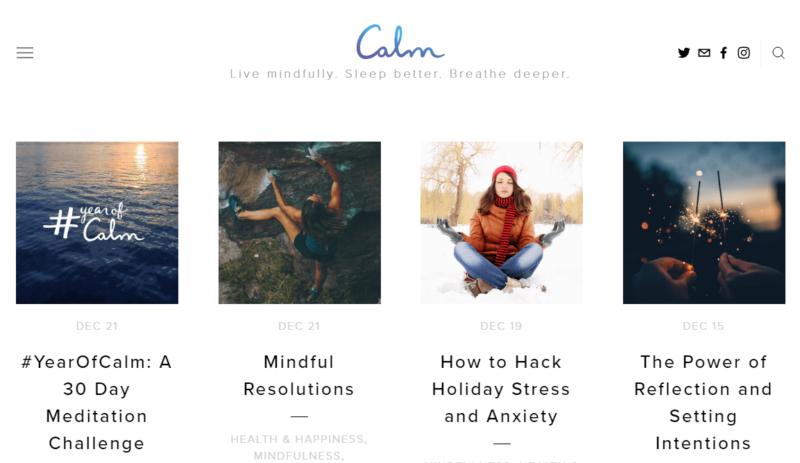 Calm app blog landing page