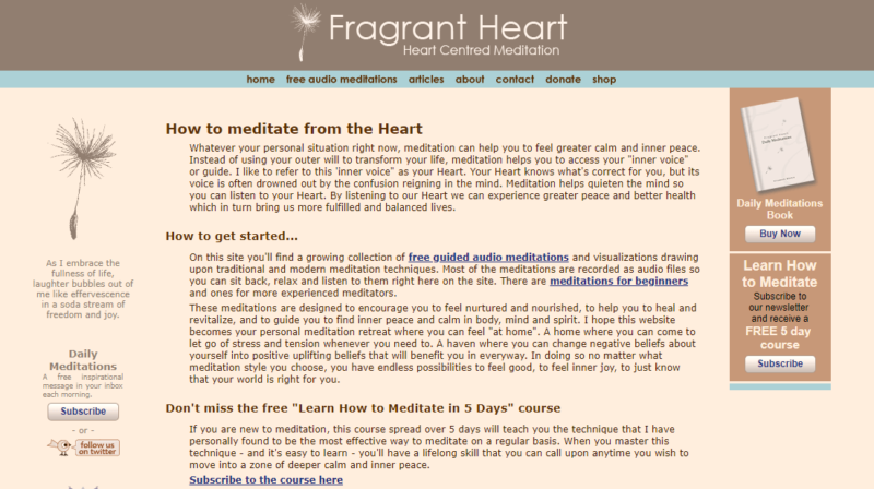 The homepage of the Fragrant Heart website