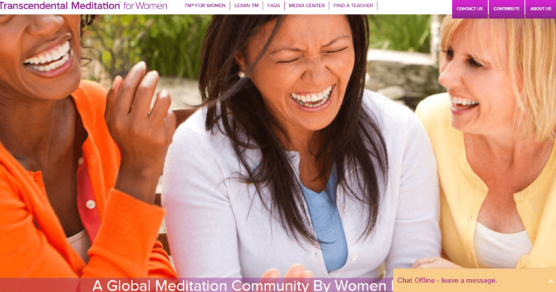 Landing page of the Transcendental Meditation for Women website