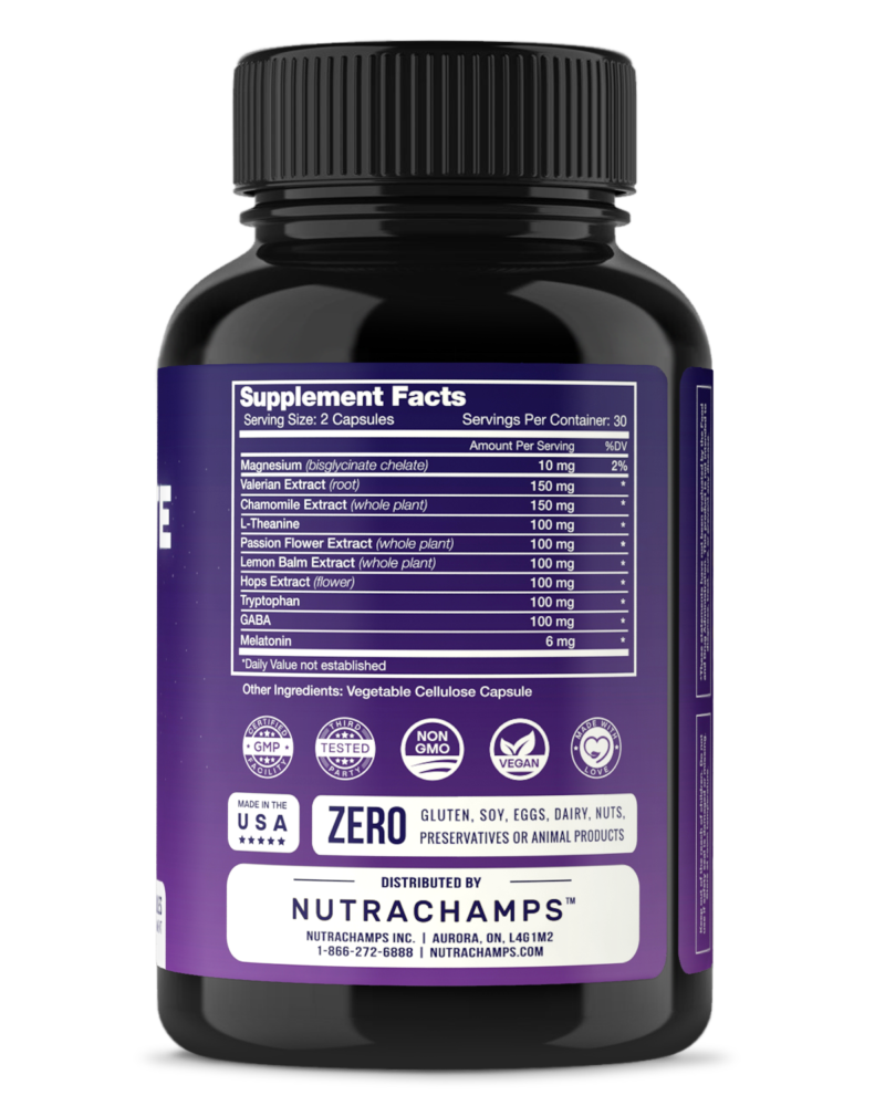 NutraChamps DreamRite bottle supplement facts label